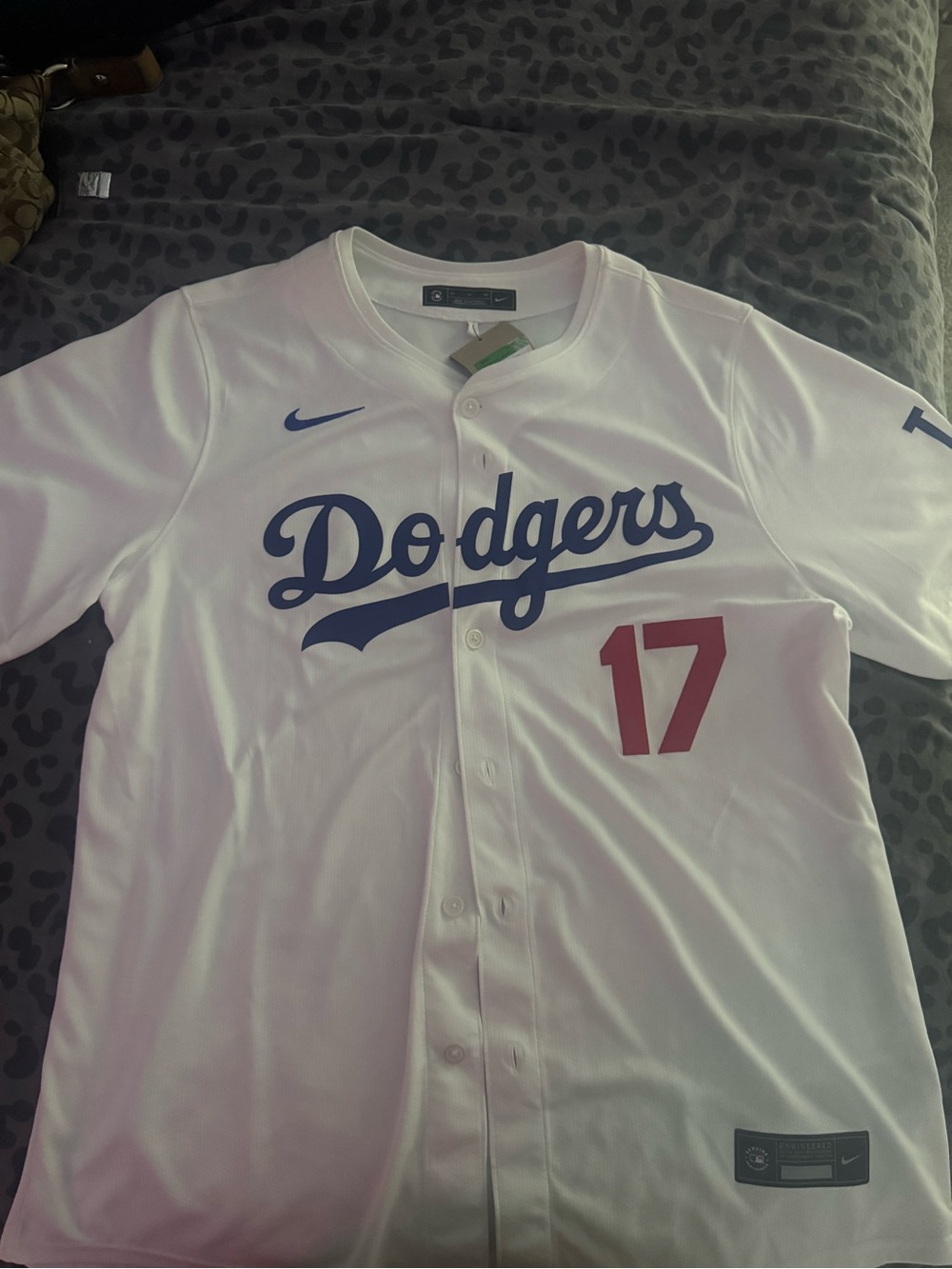Nike White Dodgers Baseball Jersey with Blue Script